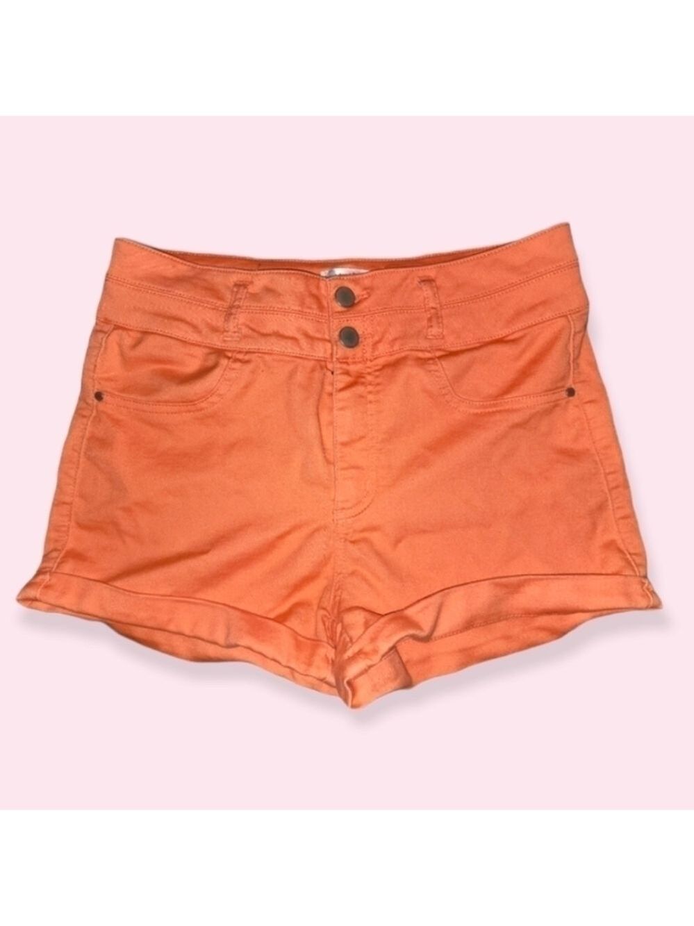 Y2K High Rise Double Button Shorts Size 8 | Bright Coral Colorful Cuffed Hem